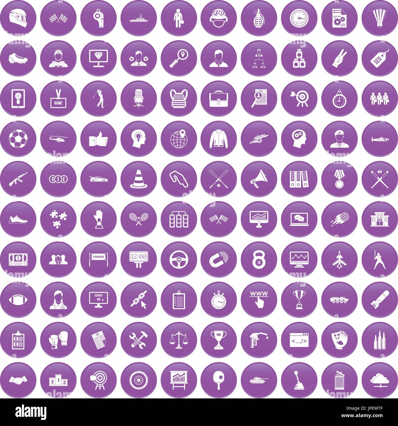 100 victory icons set purple Stock Vector