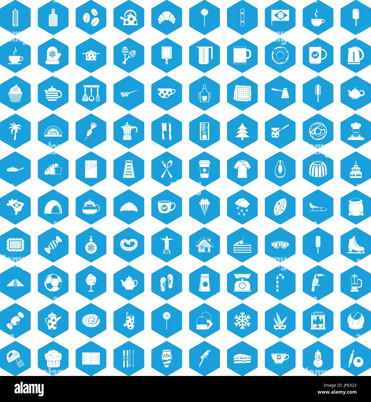 100 coffee icons set blue Stock Vector