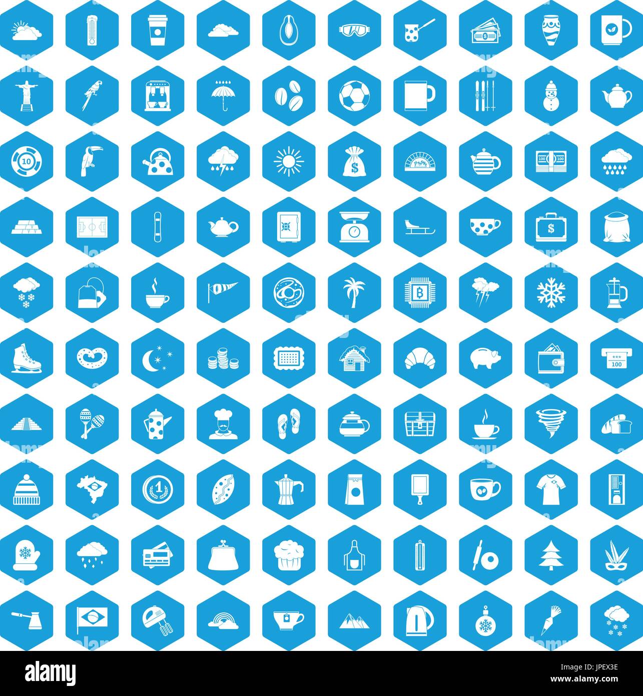 100 coffee cup icons set blue Stock Vector