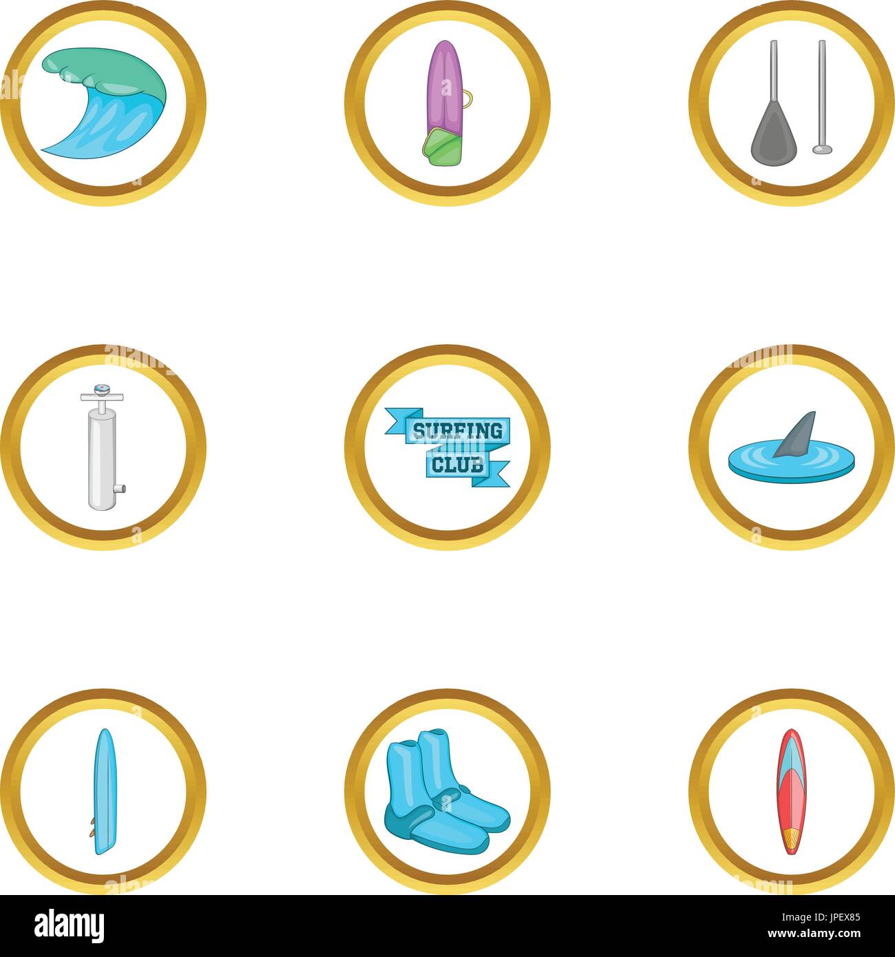 Surfing club icons set, cartoon style Stock Vector Image & Art - Alamy