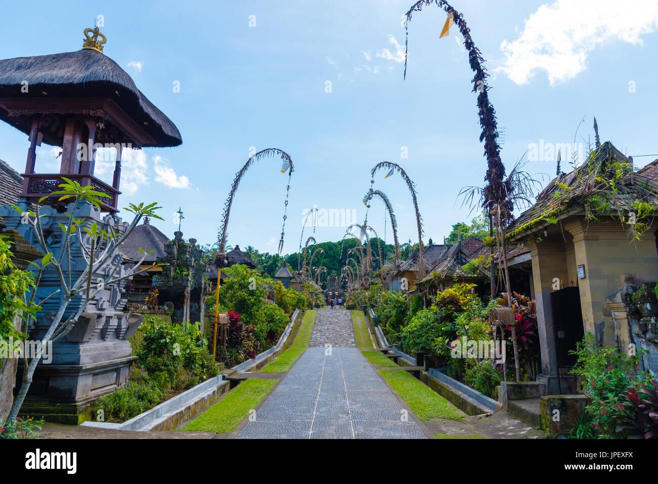 Bali, Indonesia - May 9, 2017 : Penglipuran village, best known for its well-preserved culture and village layout with traditional houses in Bali, Ind Stock Photo