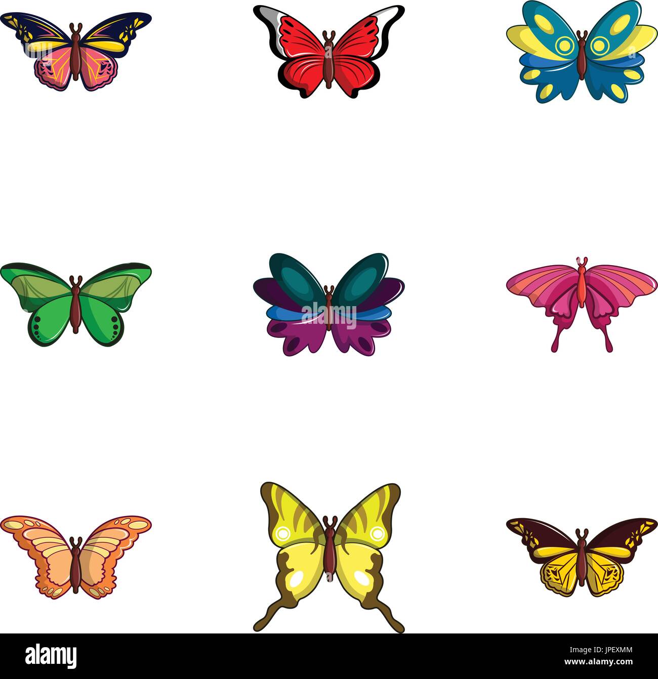 Colored butterfly icons set, flat style Stock Vector