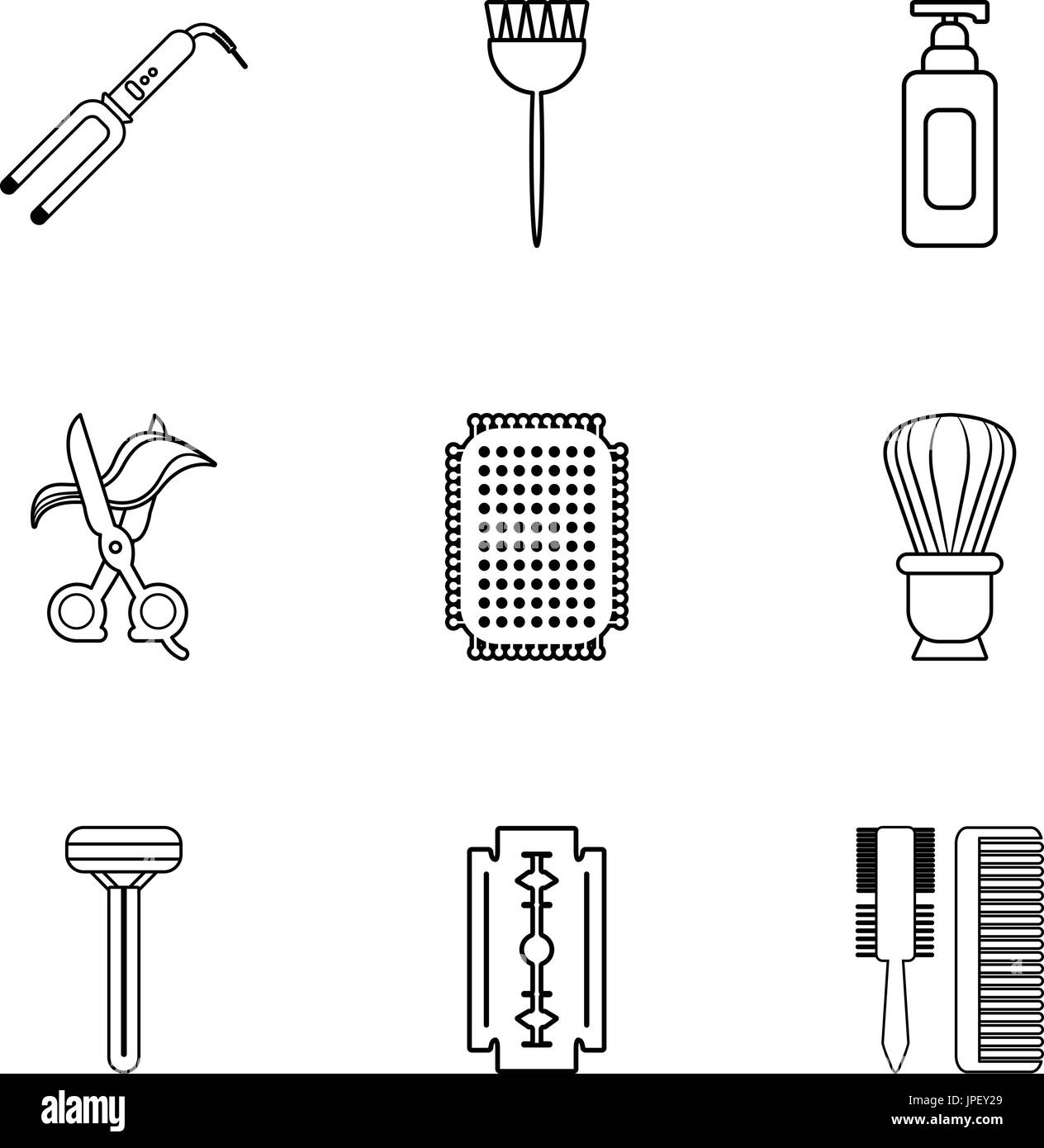 Beauty salon stuff icons set, outline style Stock Vector