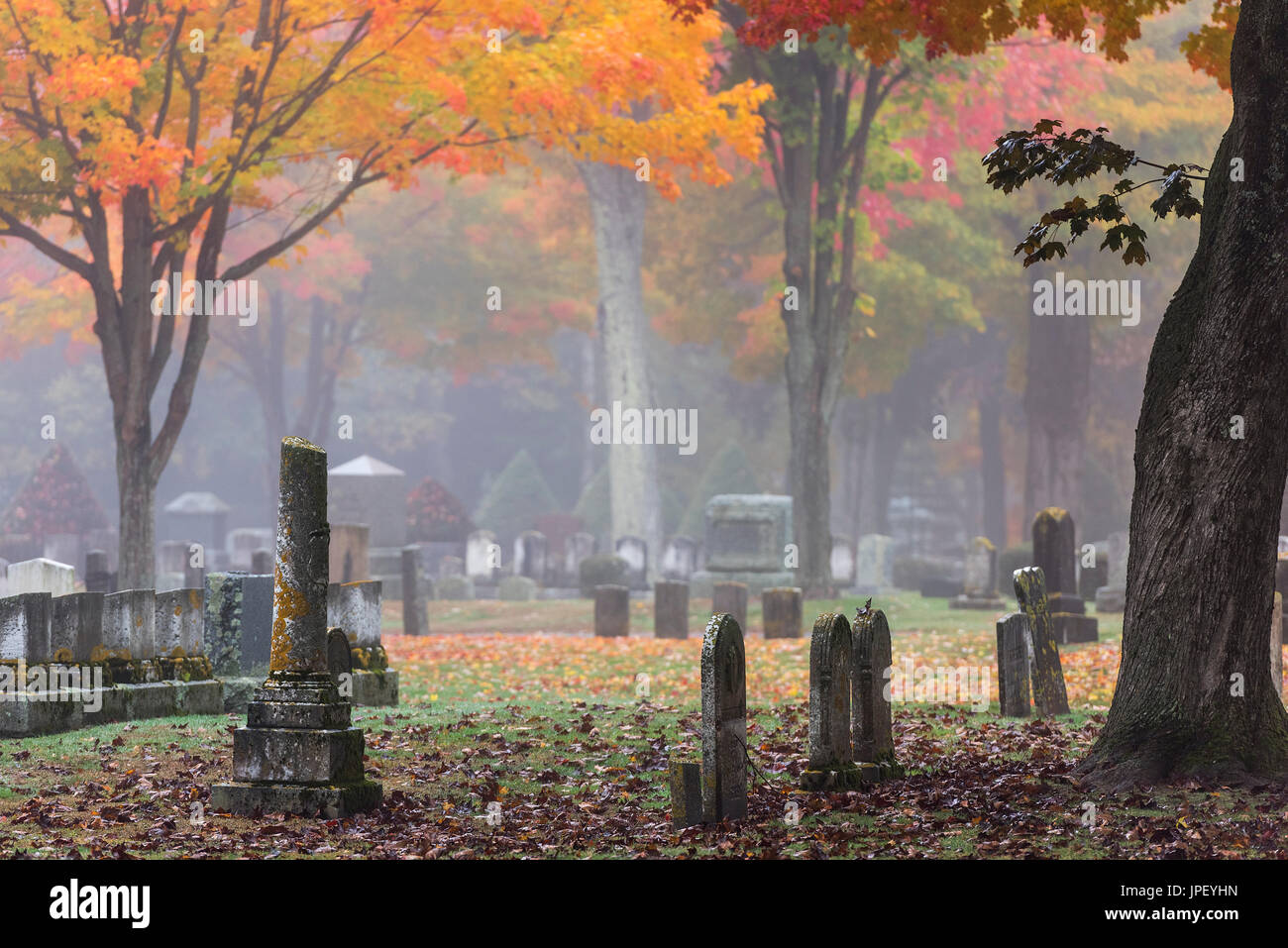 Autumn cemetery, Saco, Maine, USA. Stock Photo