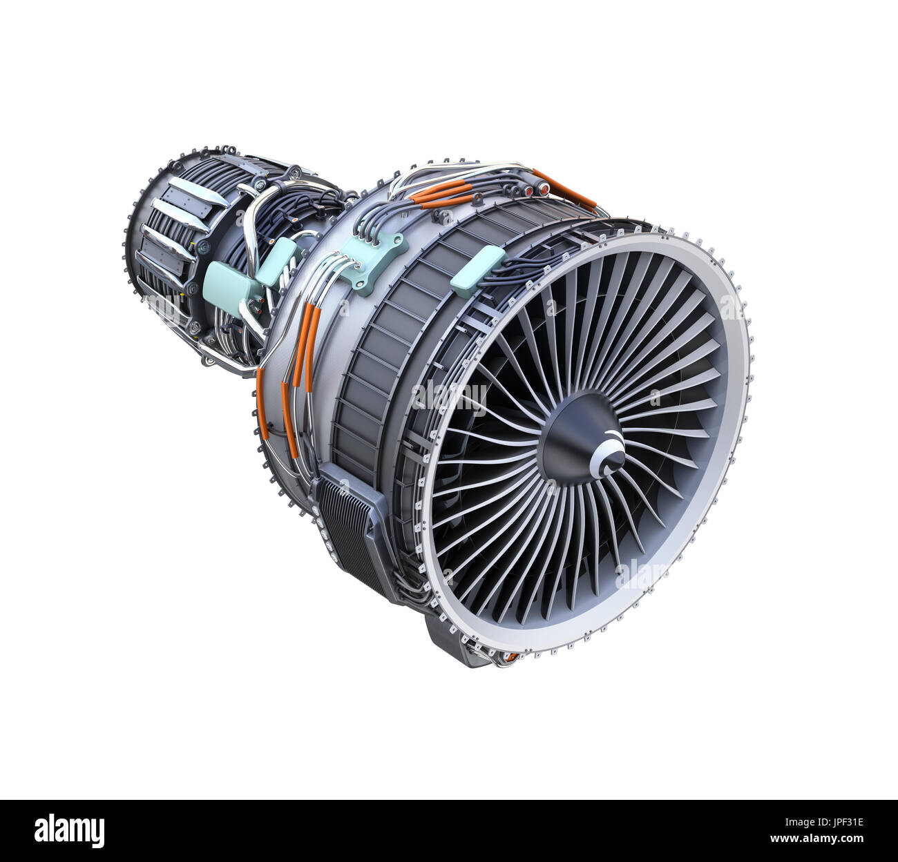 Turbofan jet engine isolated on white background. 3D rendering image. Stock Photo