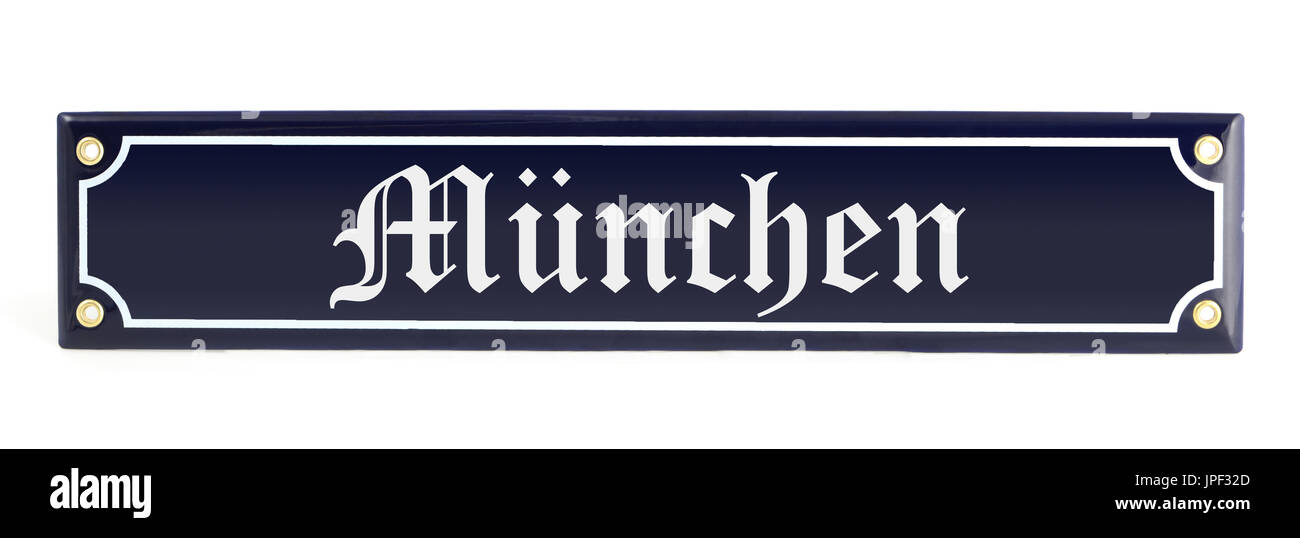 Metal banner with city name Munich. (german muenchen) Stock Photo