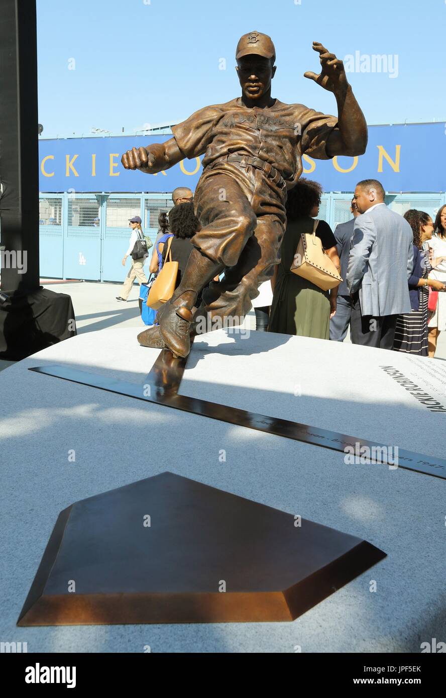 A bronze statue of Jackie Robinson, the first AfricanAmerican to play in Major League Baseball