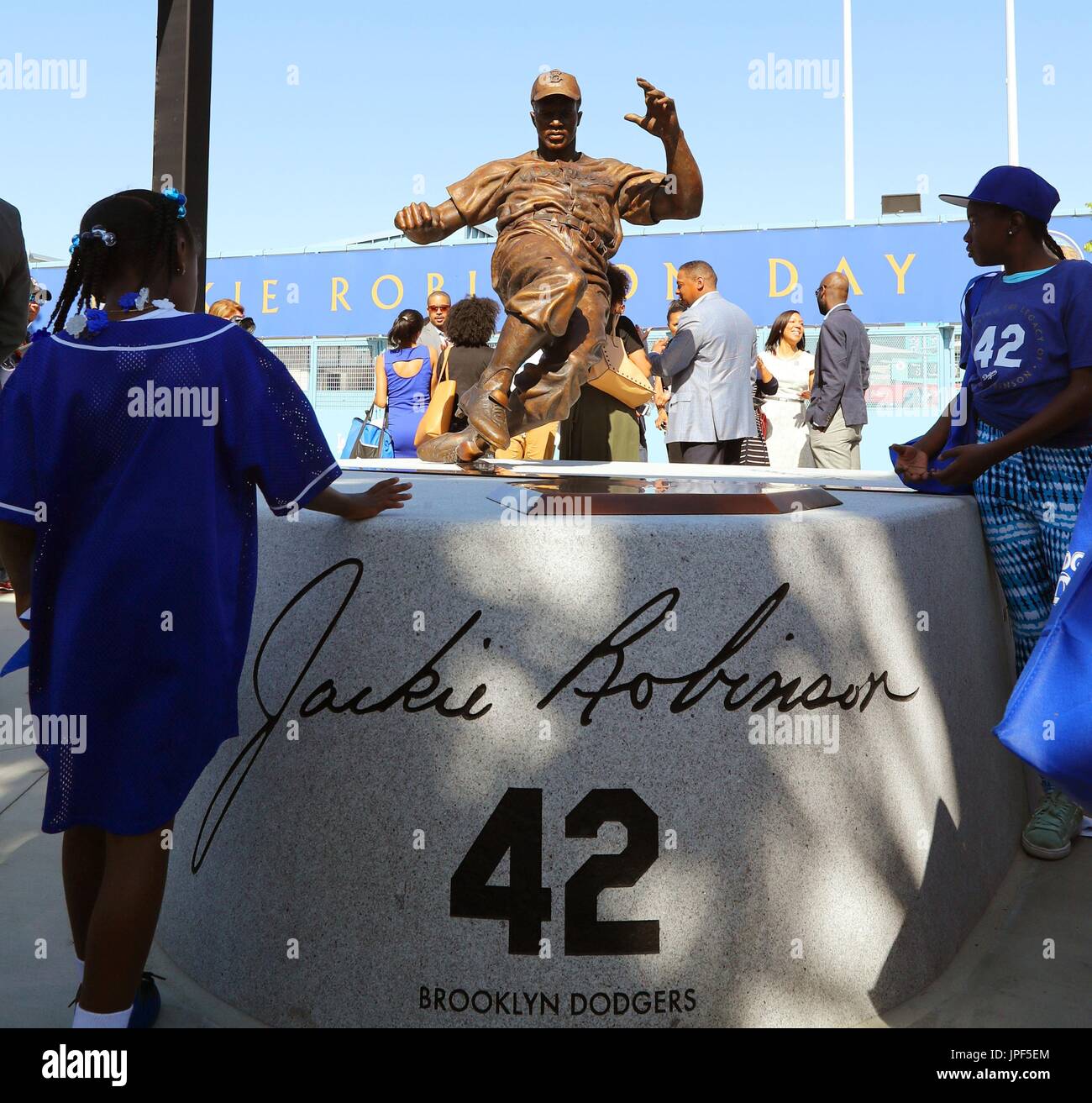 A bronze statue of Jackie Robinson, the first AfricanAmerican to play