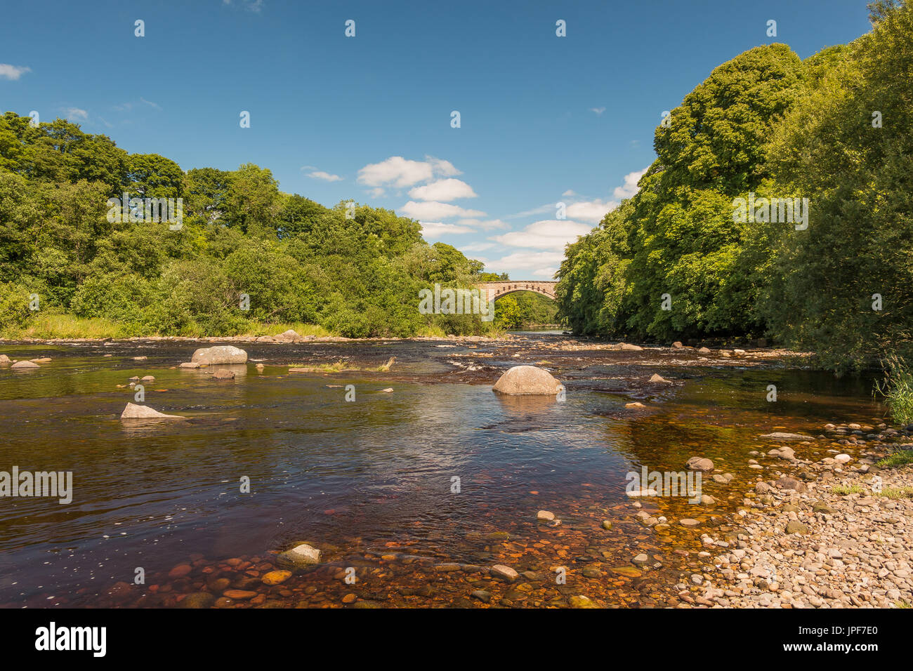 Teesdale Landscape - Winston Bridge and the River Tees on a summer afternoon July 2017 with copy space Stock Photo