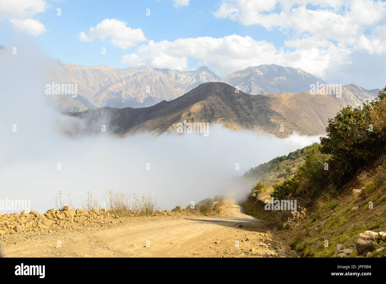 High humidity mist in the valley of Alborz mountains, Iran Stock Photo