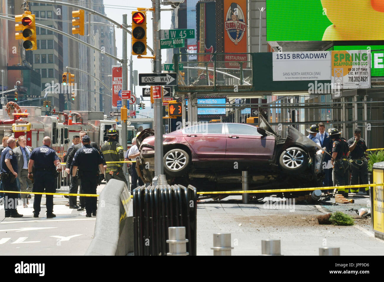 A car is pictured after crashing into a crowd of pedestrians in New ...