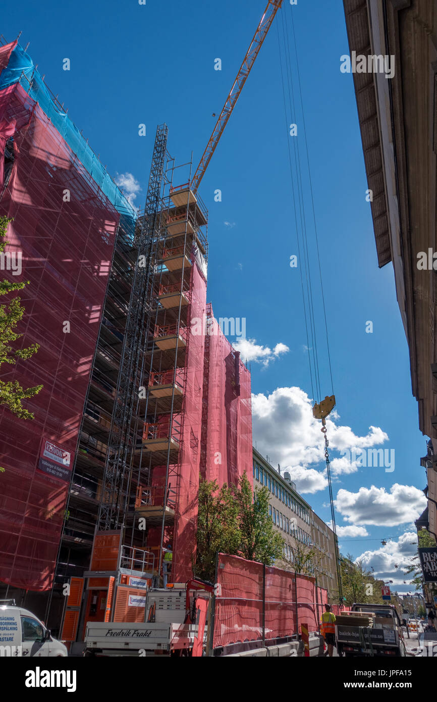 Norrkoping, Sweden - September 5, 2016: Construction work with scaffolding Stock Photo