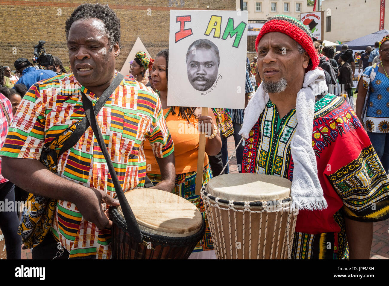London, UK. 1st August, 2017. Annual Afrikan Emancipation Day Reparations rally and march in Brixton © Guy Corbishley/Alamy Live News Stock Photo
