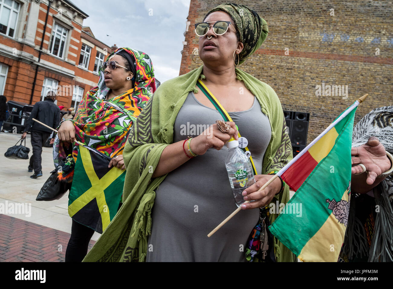London, UK. 1st August, 2017. Annual Afrikan Emancipation Day Reparations rally and march in Brixton © Guy Corbishley/Alamy Live News Stock Photo