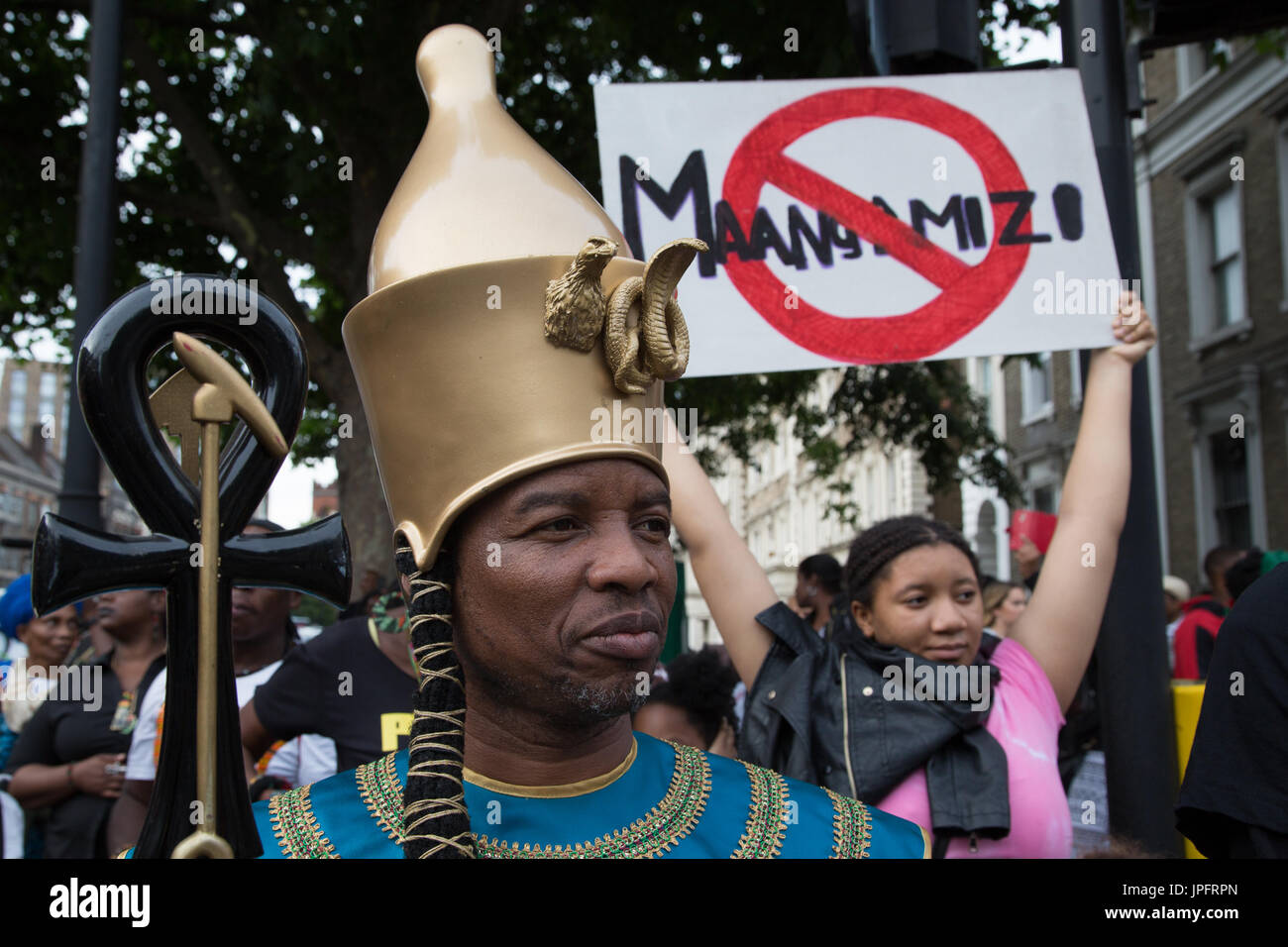 London, UK. 1st Aug, 2017. People with banners and placards March in London on 1st August to counter African Holocaust (Maangamizi) denial and demand holistic reparatory justice for the African Holocaust. Credit: Thabo Jaiyesimi/Alamy Live News Stock Photo