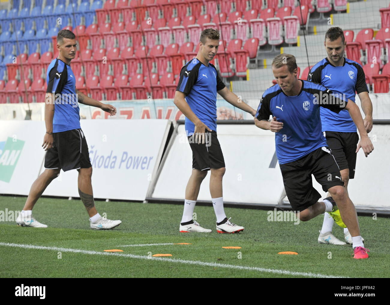 Pilsen, Czech Republic. 01st Aug, 2017. David Limbersky (right, front) in action during the training session of FC Viktoria Plzen prior to the third qualifying round match between FC Steaua Bucharest and FC Viktoria Plzen within UEFA Champions League in Pilsen, Czech Republic, on Tuesday, August 1st, 2017. Credit: David Svab/CTK Photo/Alamy Live News Stock Photo