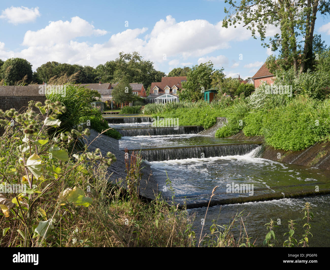 The river weir at Nayland on the River Stour, Suffolk, England. United