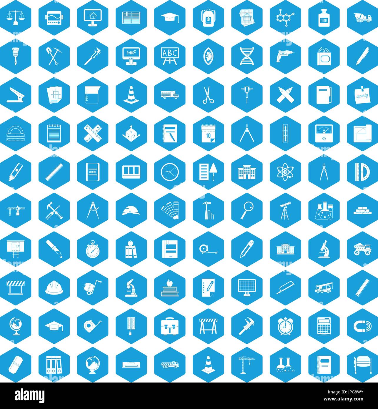 100 compass icons set blue Stock Vector