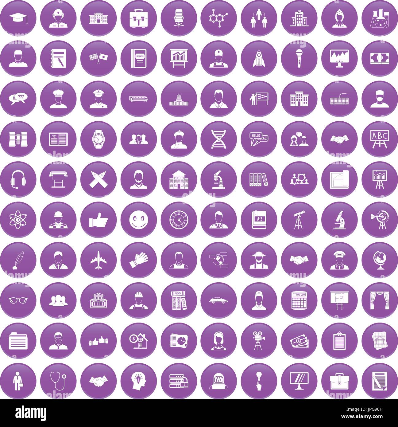 100 intelligent icons set purple Stock Vector