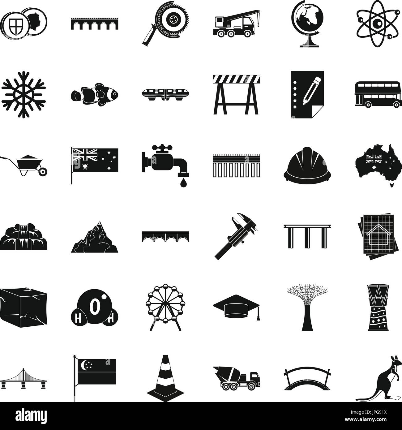 Town bridge icons set, simple style Stock Vector