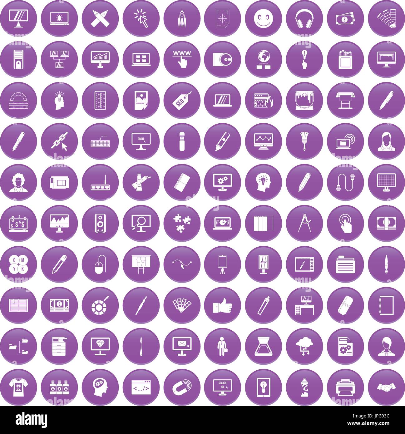 100 webdesign icons set purple Stock Vector