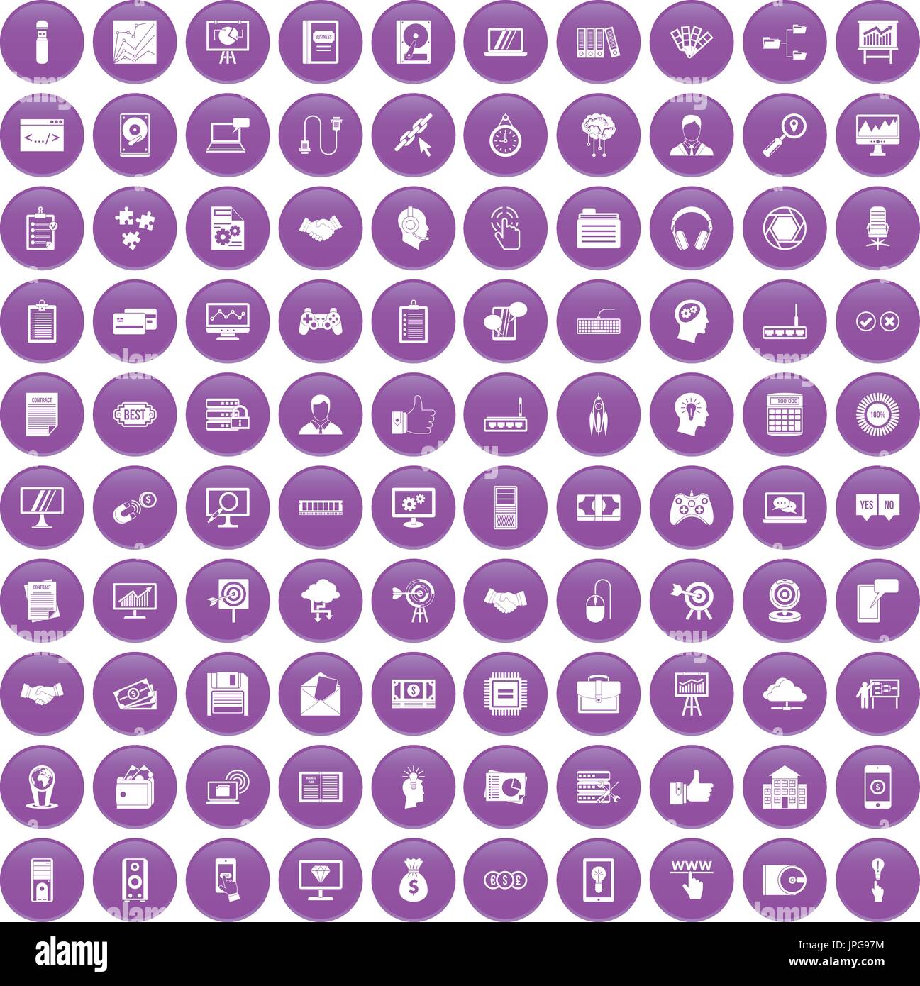 100 web development icons set purple Stock Vector