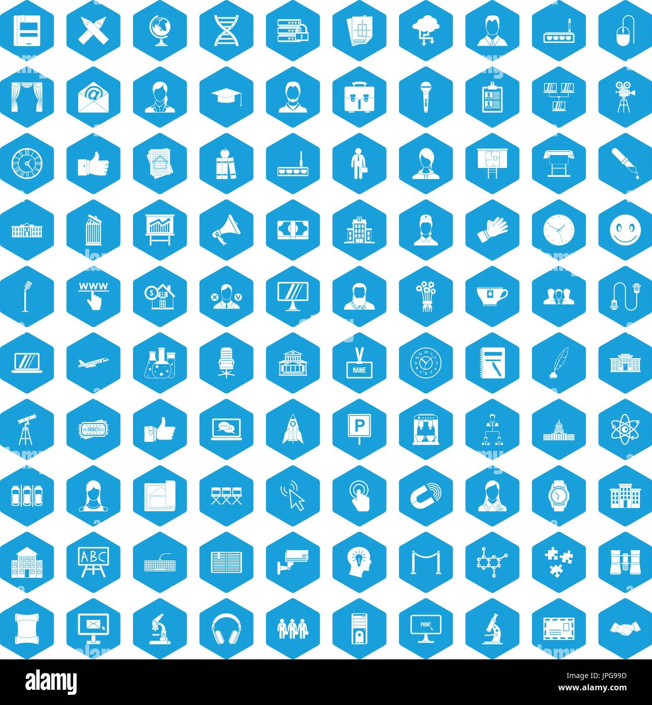 100 conference icons set blue Stock Vector
