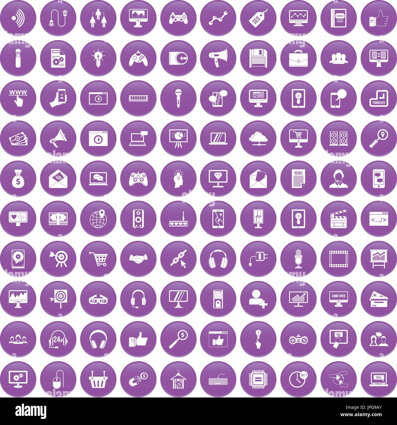 100 web and mobile icons set purple Stock Vector