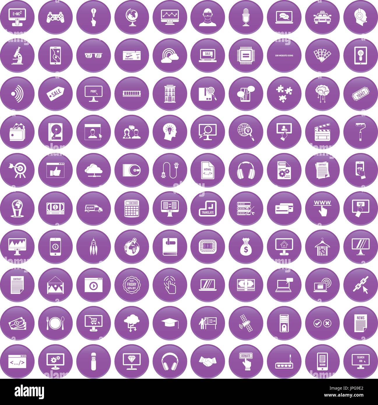 100 website icons set purple Stock Vector