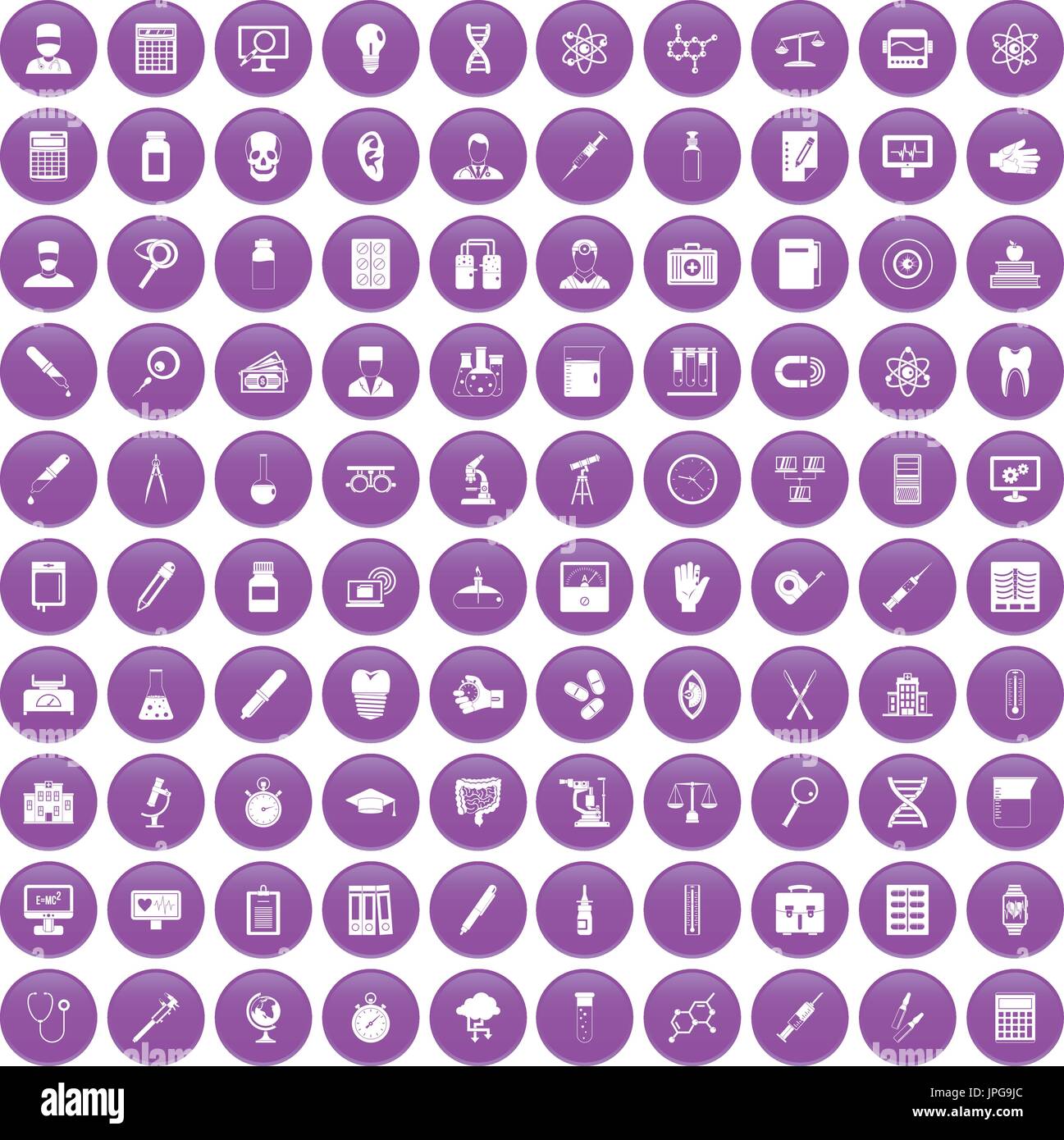 100 lab icons set purple Stock Vector