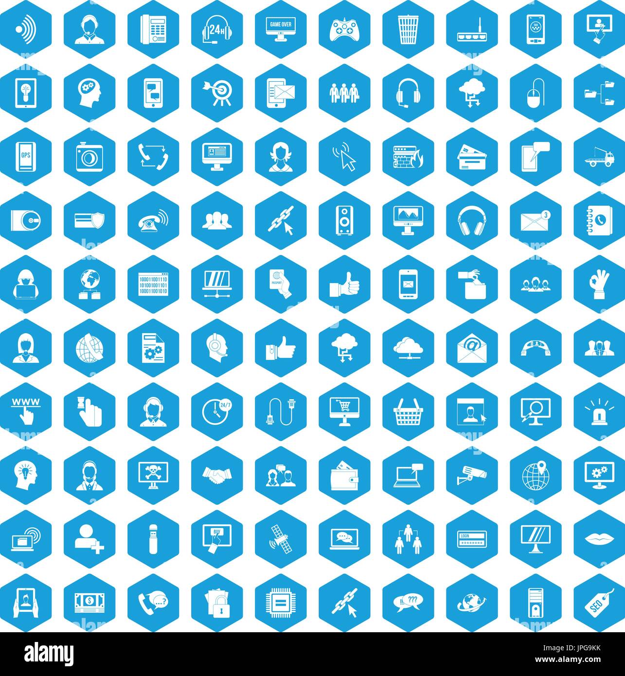 100 contact us icons set blue Stock Vector