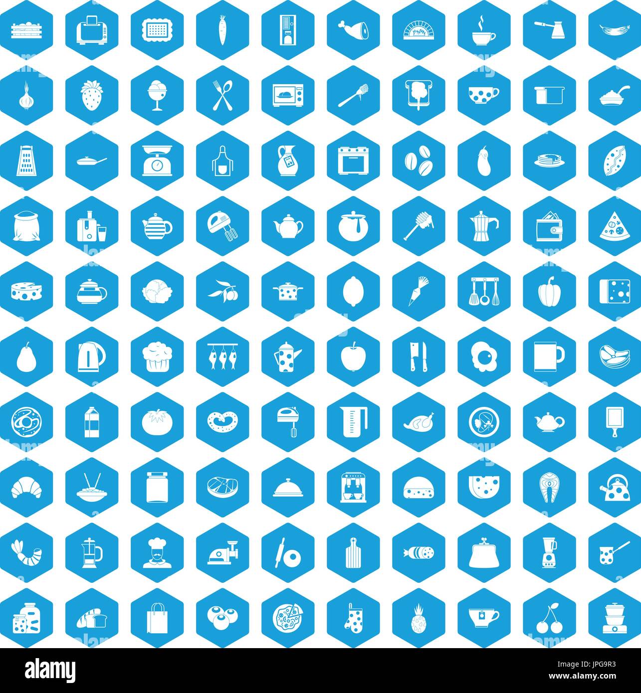 100 cooking icons set blue Stock Vector