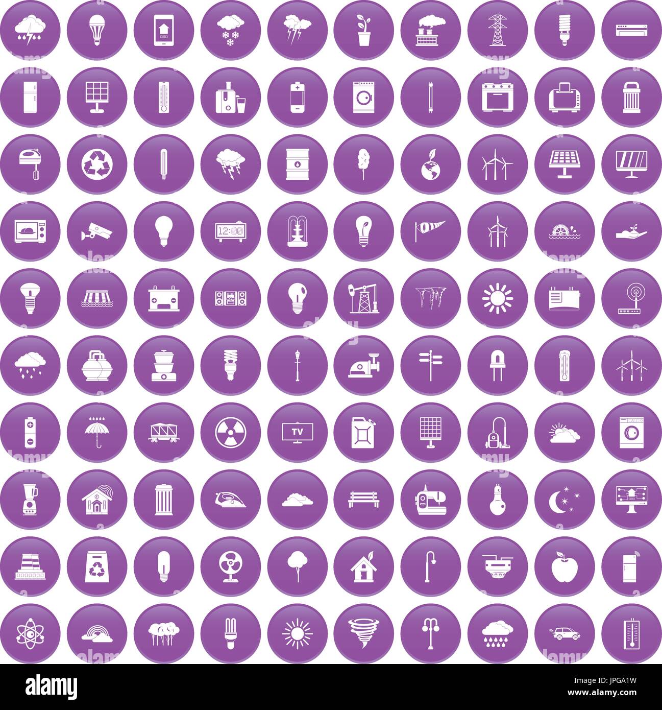 100 windmills icons set purple Stock Vector
