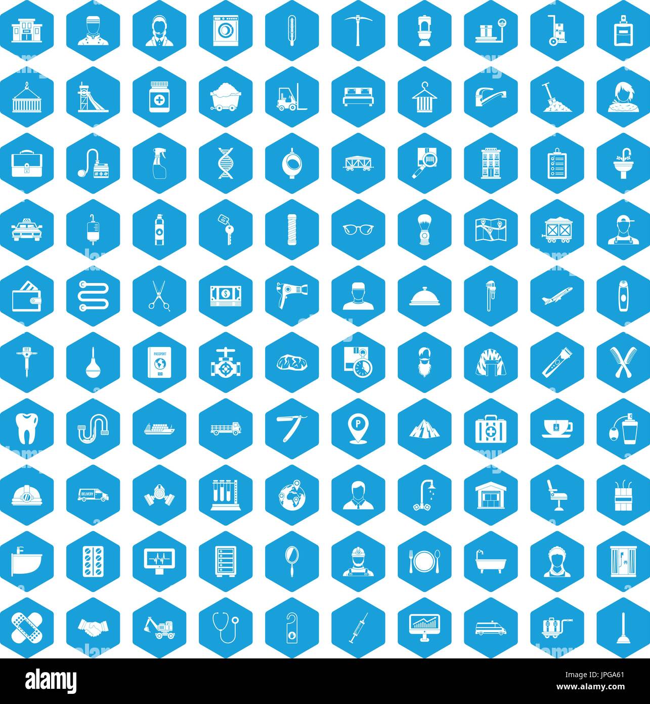 100 craft icons set blue Stock Vector