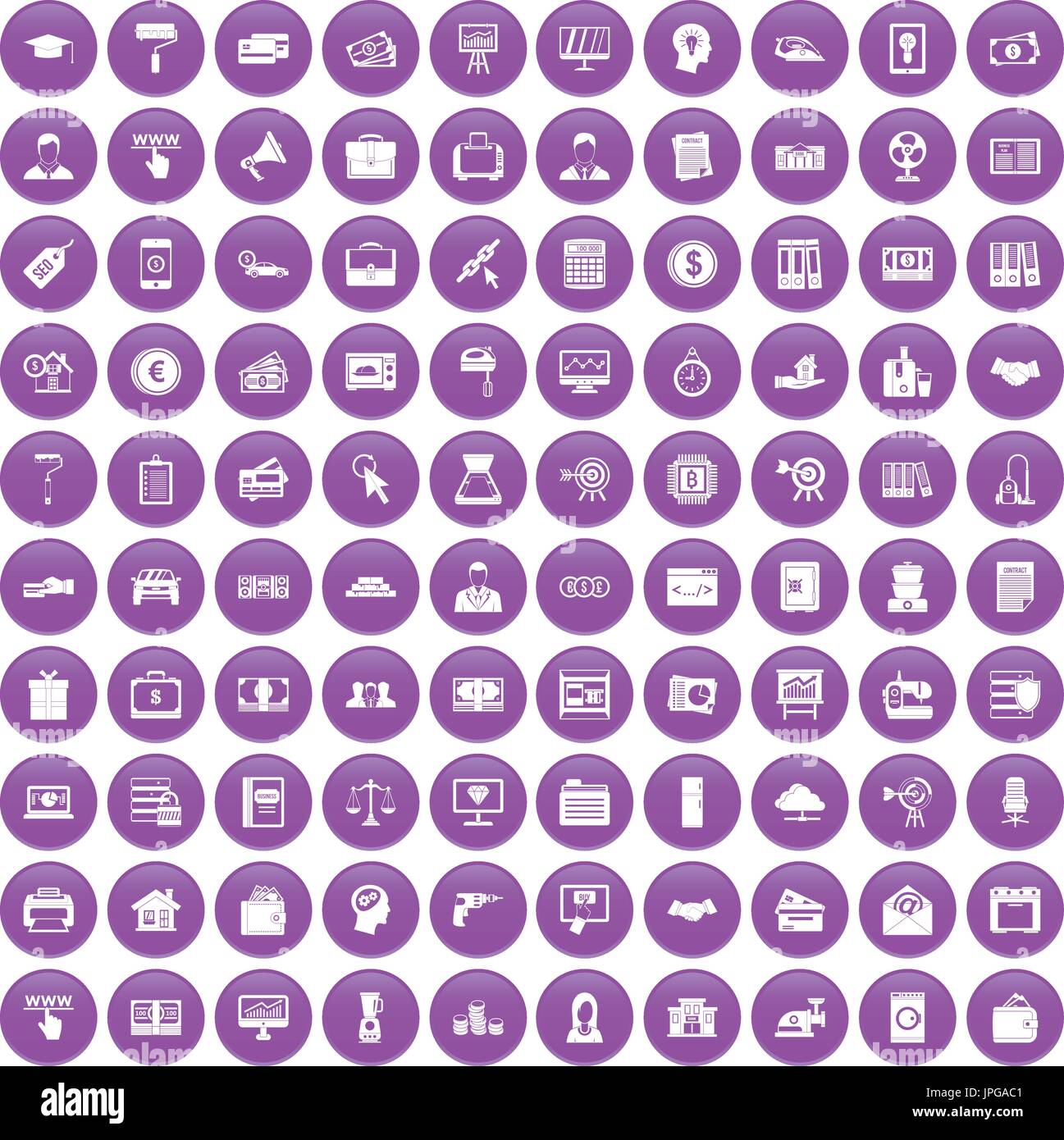 100 lending icons set purple Stock Vector