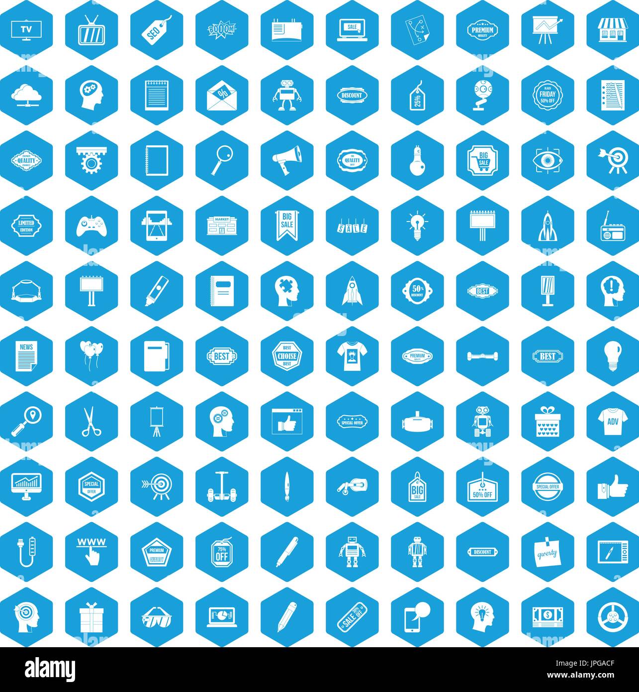 100 creative marketing icons set blue Stock Vector
