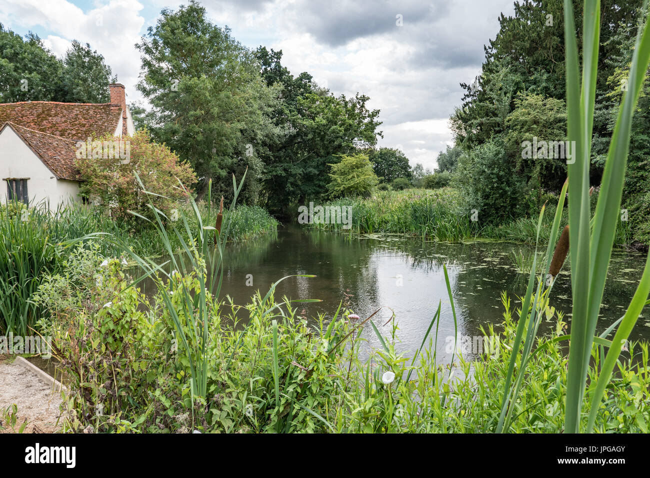 Willy Lott's cottage at Flatford Mill, as seen in the painting The Hay Wain by the artist John Constable. Suffolk, England, United Kingdom. Stock Photo