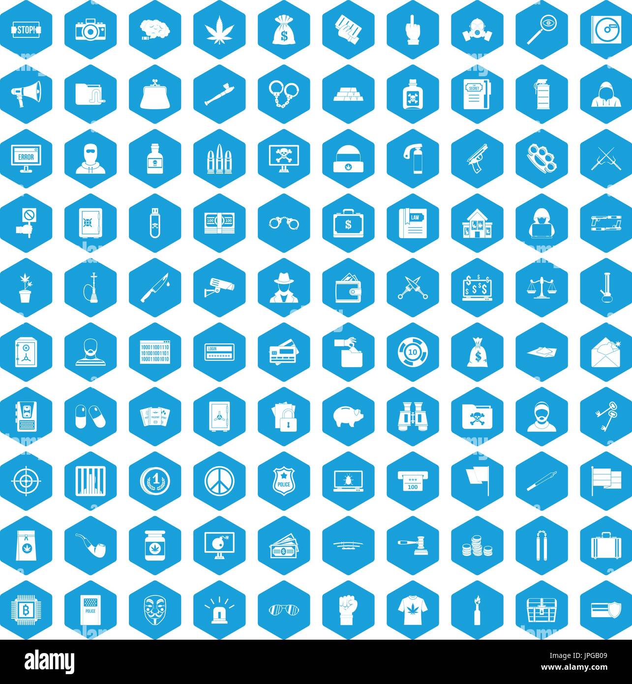 100 criminal offence icons set blue Stock Vector