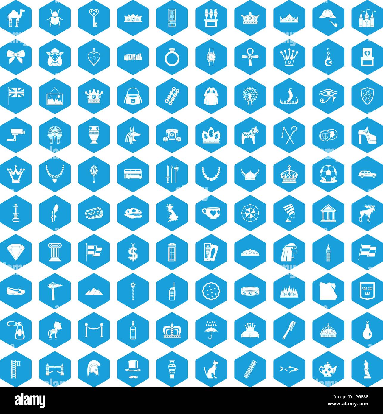 100 crown icons set blue Stock Vector