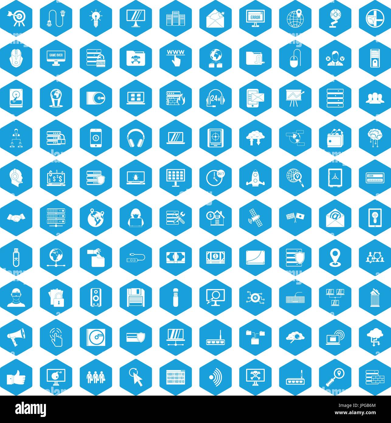 100 cyber security icons set blue Stock Vector