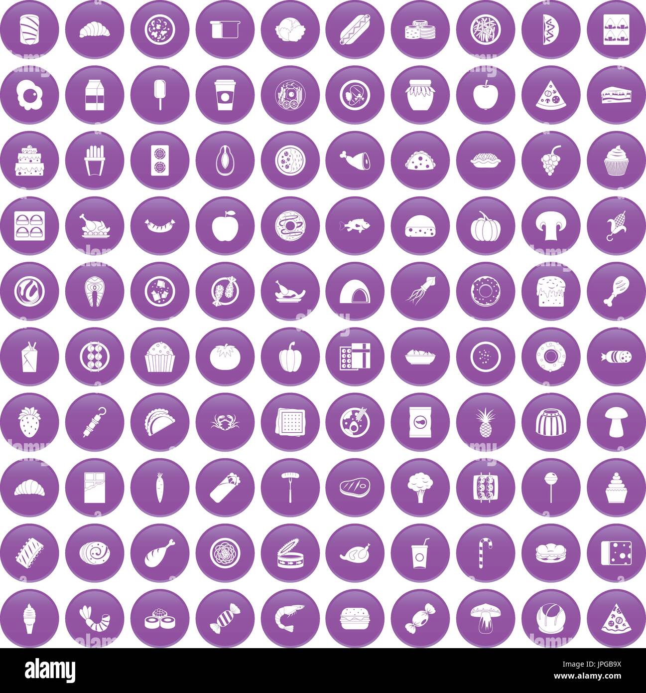 100 meal icons set purple Stock Vector