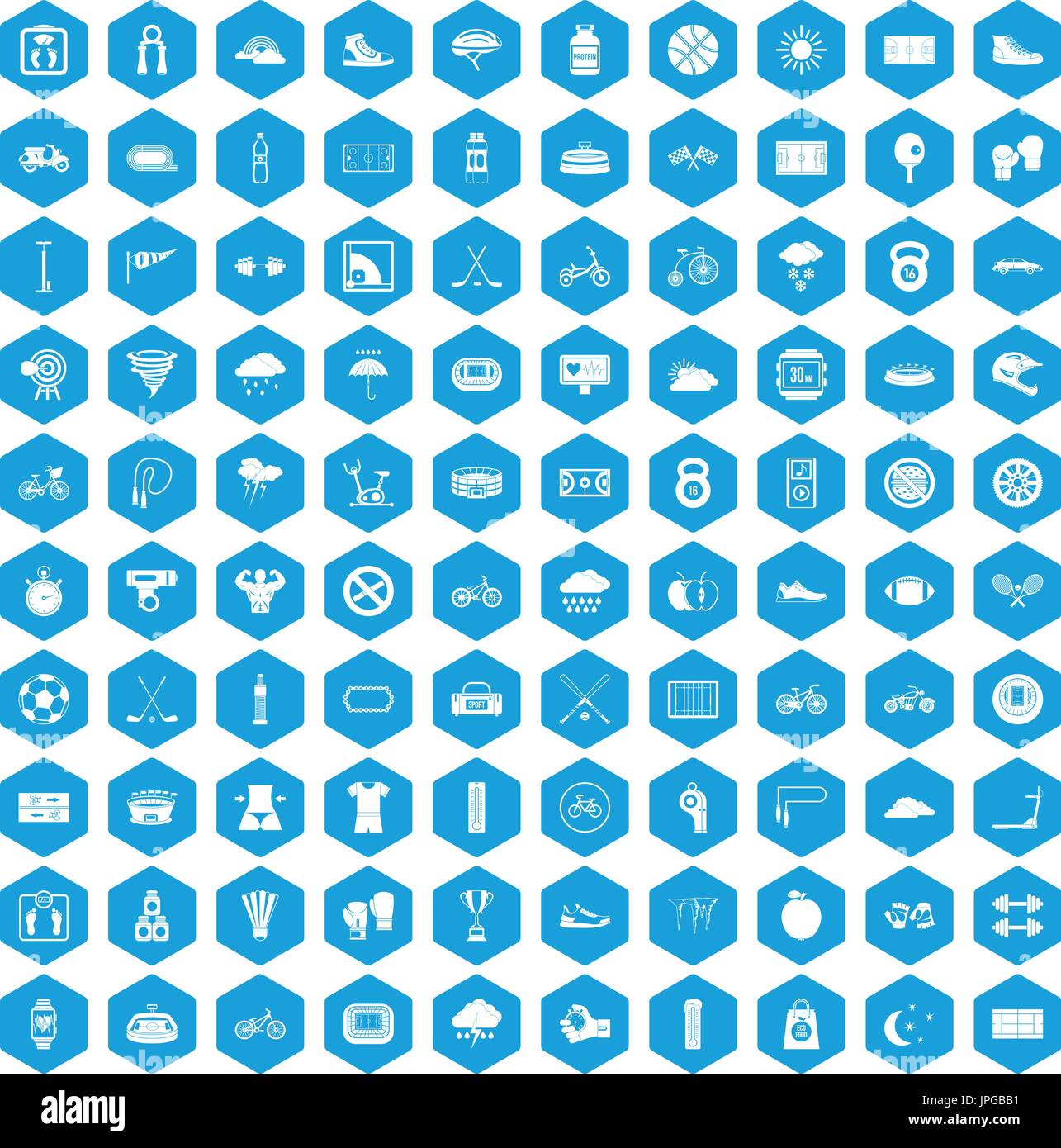 100 cycling icons set blue Stock Vector