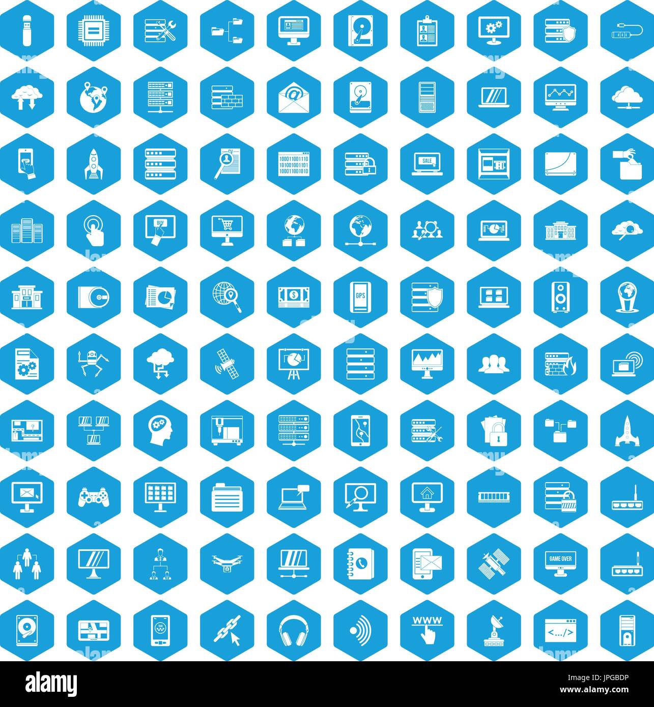 100 database and cloud icons set blue Stock Vector