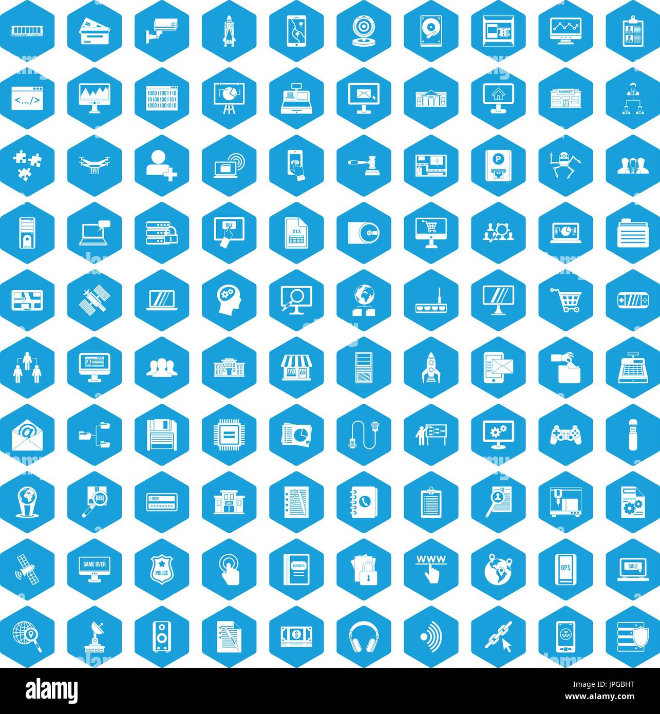 100 database icons set blue Stock Vector