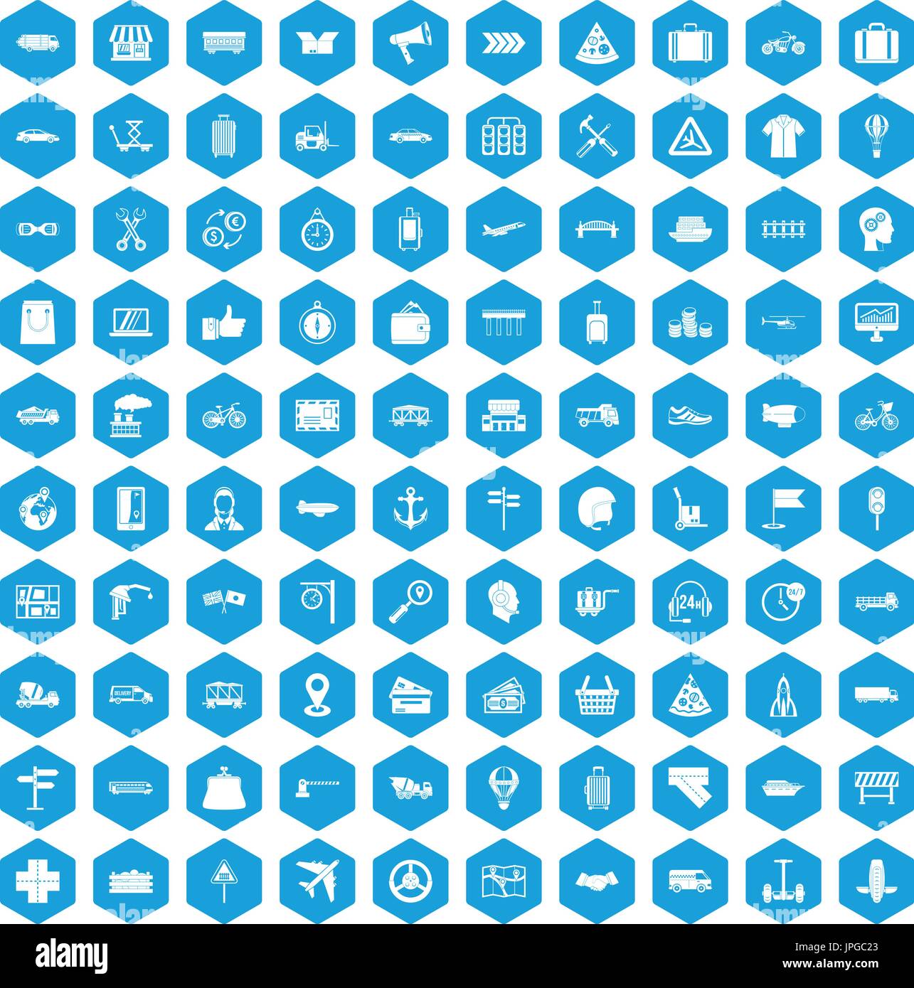 100 delivery icons set blue Stock Vector