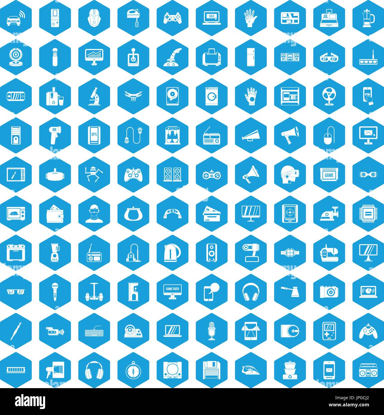 100 device app icons set blue Stock Vector