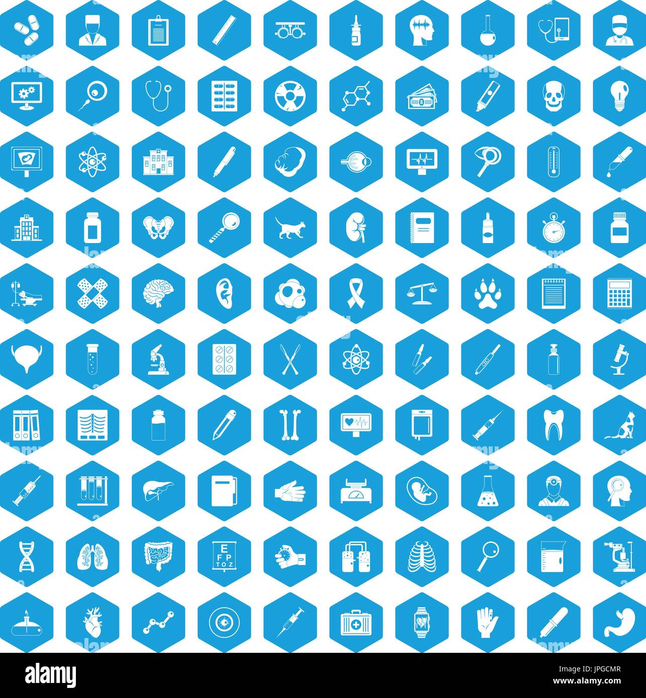100 diagnostic icons set blue Stock Vector