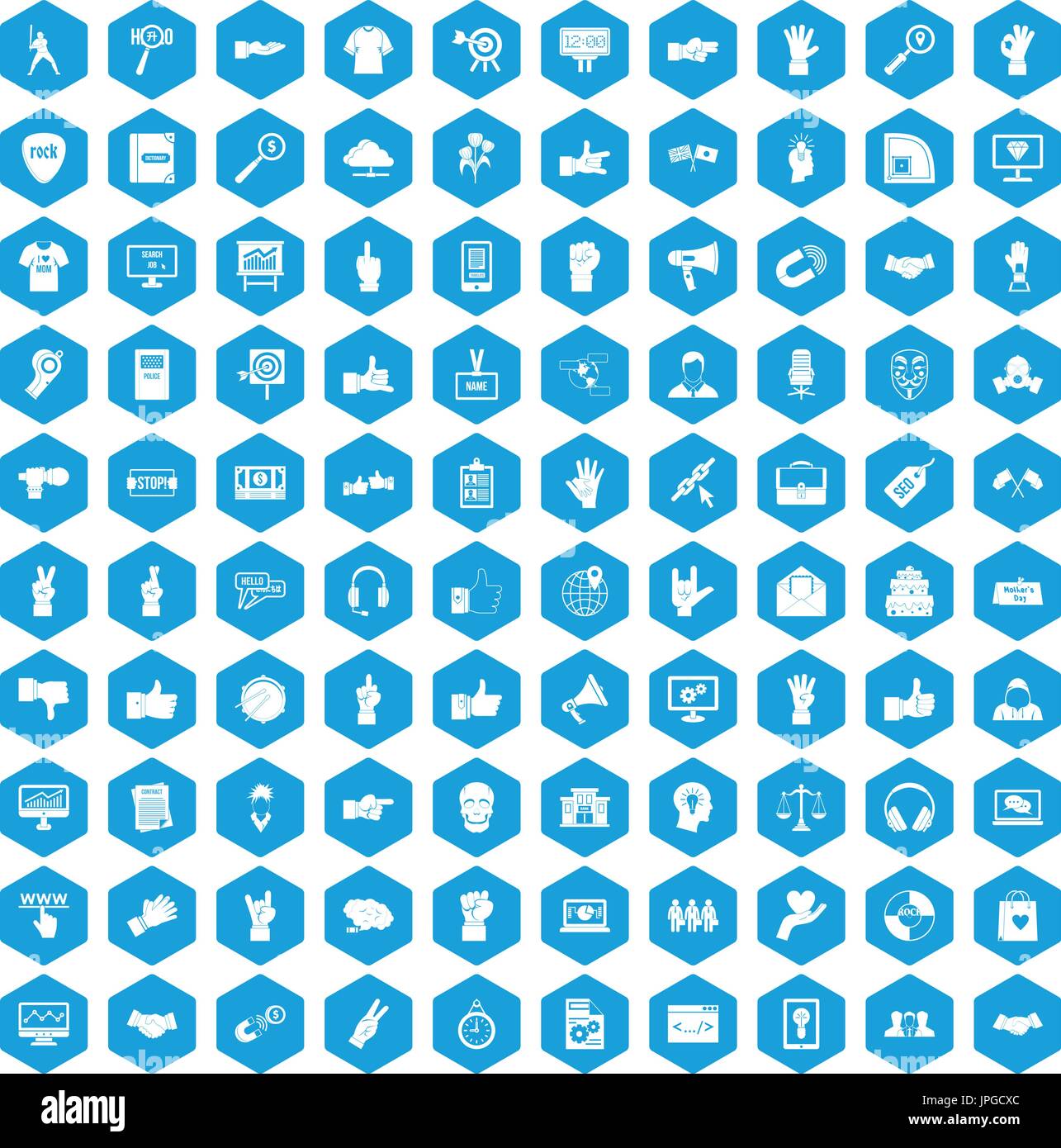 100 different gestures icons set blue Stock Vector