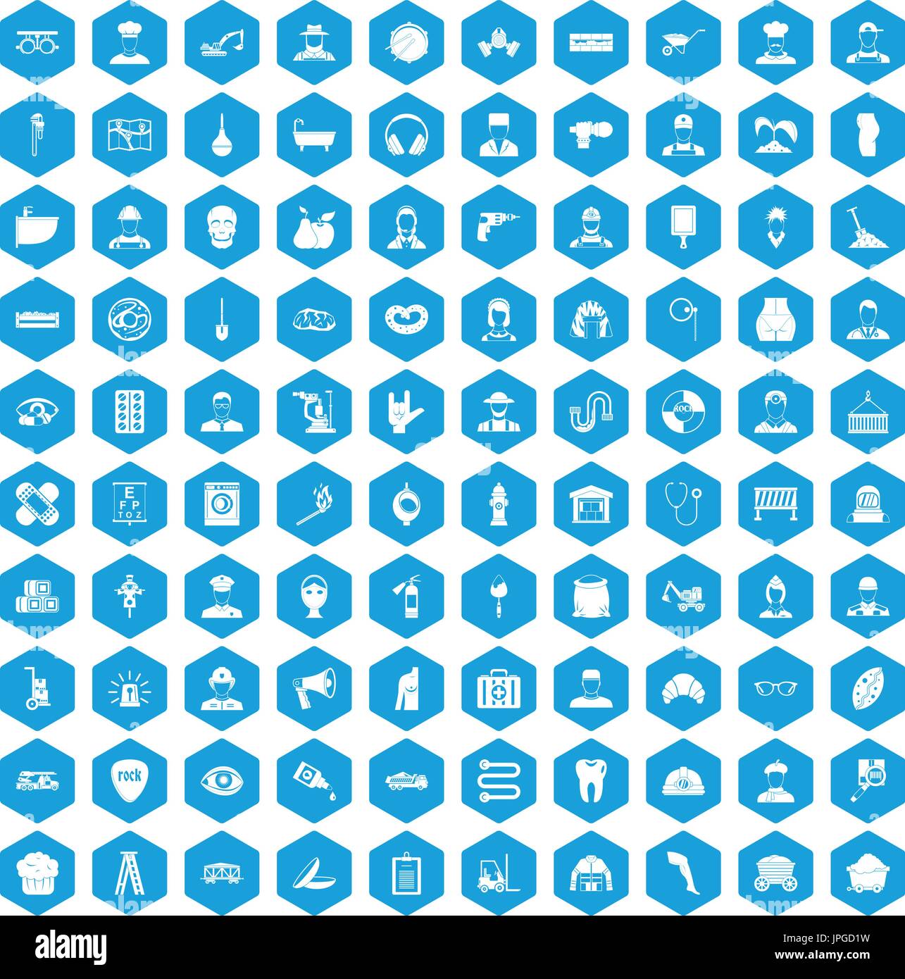 100 different professions icons set blue Stock Vector
