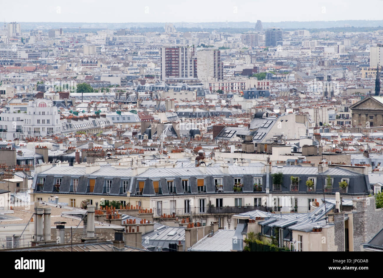 View over southern Paris from Montmartre, near Sacre-Coeur, Paris, France. Stock Photo